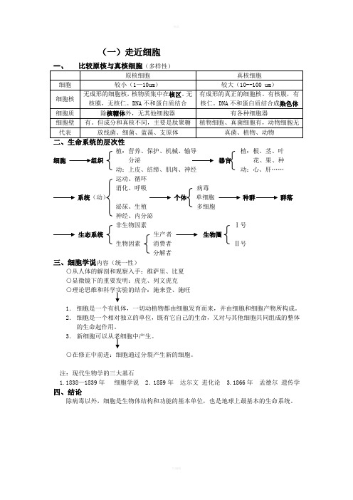人教版教学教案第一章走进细胞知识结构图
