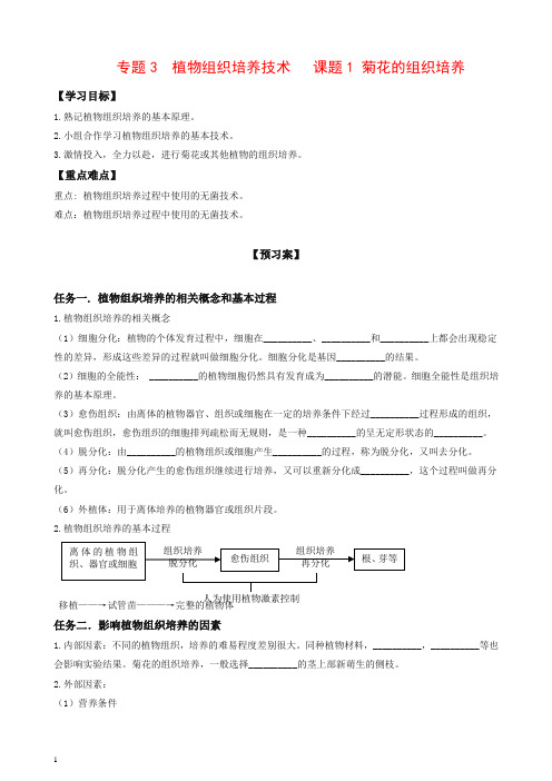 人教版高二生物选修一学案专题3_课题1_菊花的组织培养