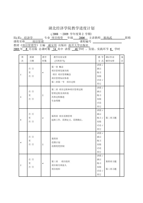 项目进度计划