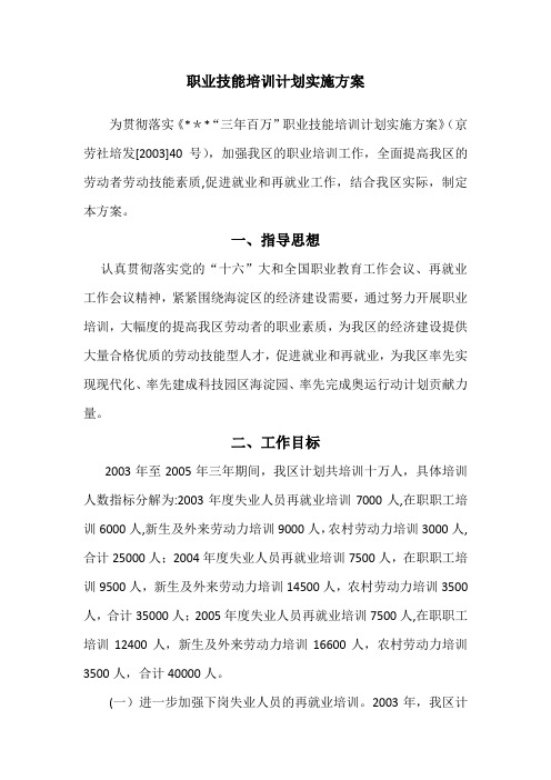 职业技能培训计划实施方案