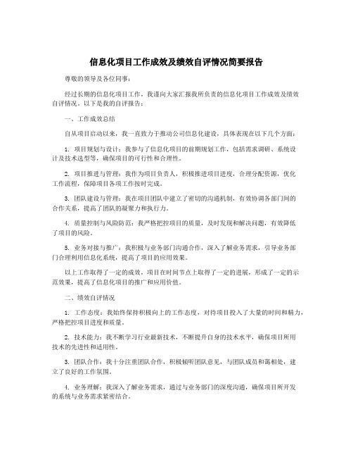 信息化项目工作成效及绩效自评情况简要报告