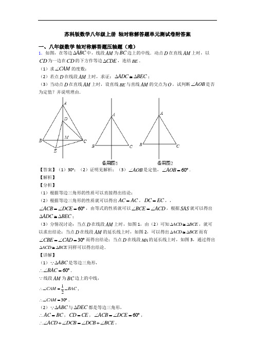 苏科版数学八年级上册 轴对称解答题单元测试卷附答案