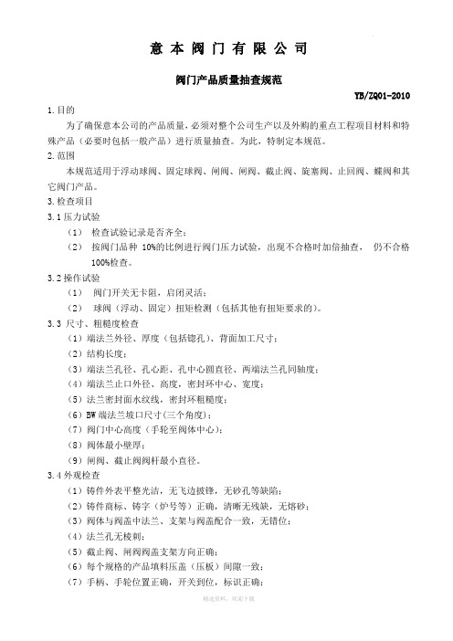 阀门产品质量抽查规范