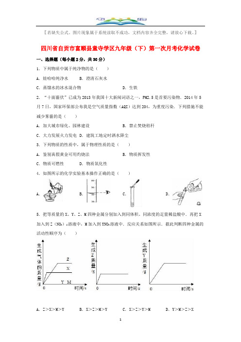 自贡市富顺县童寺学区九年级化学下册第一次月考试题(含解析)新人教版.doc