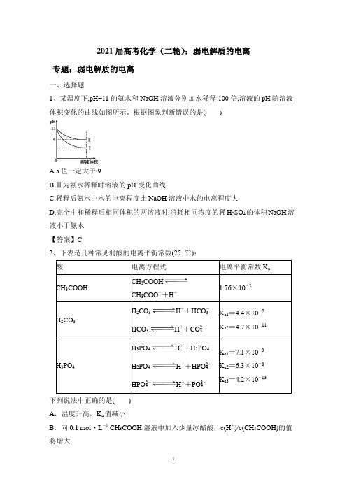 【2021高考化学】弱电解质的电离含答案