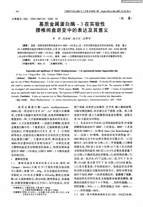 基质金属蛋白酶-3在实验性腰椎间盘退变中的表达及其意义