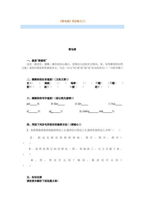 最新《雷电颂》同步练习(2)