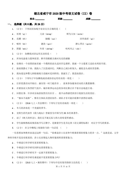 湖北省咸宁市2020版中考语文试卷(II)卷(练习)