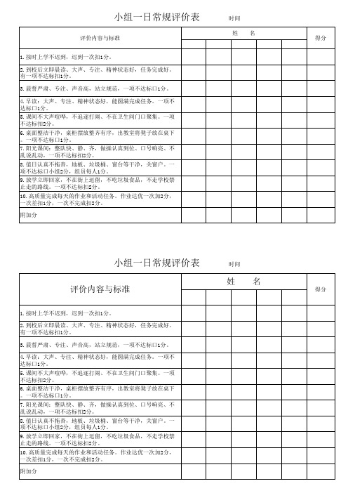 学习小组一日常规评价表