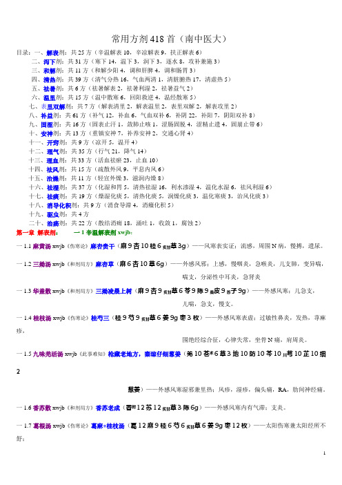 常用中医方剂418首(《中医临床必备知识表解》(南京中医药大学)笔记