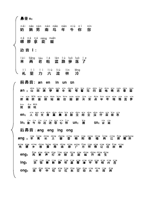 小学第一册 鼻音n边音l及前后鼻音归纳 重庆妈妈必备