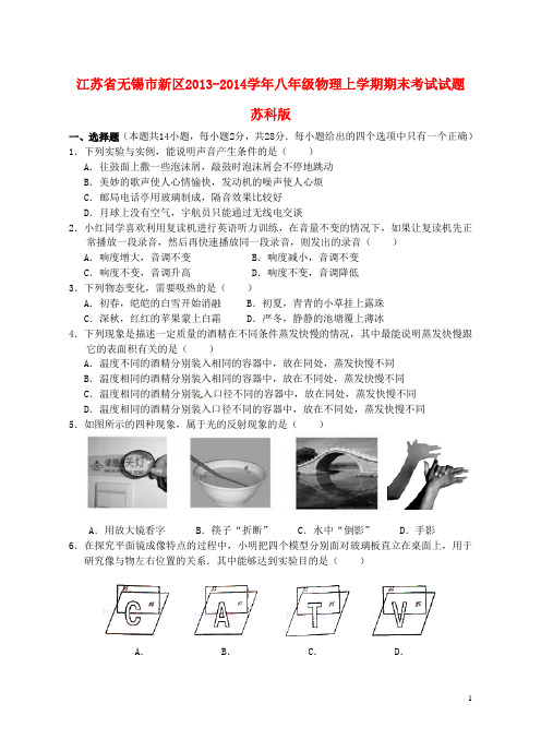 江苏省无锡市新区八年级物理上学期期末考试试题 苏科