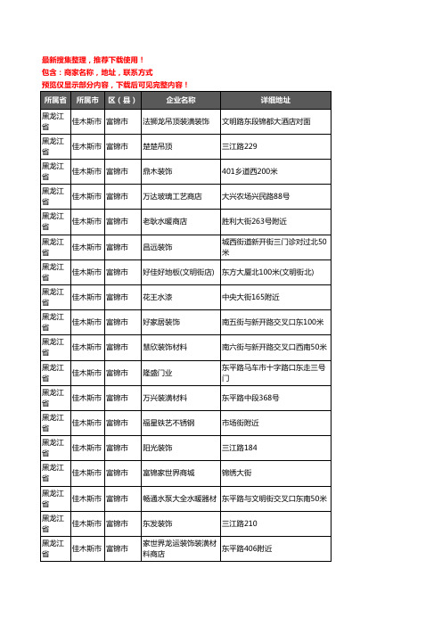 新版黑龙江省佳木斯市富锦市建材企业公司商家户名录单联系方式地址大全194家
