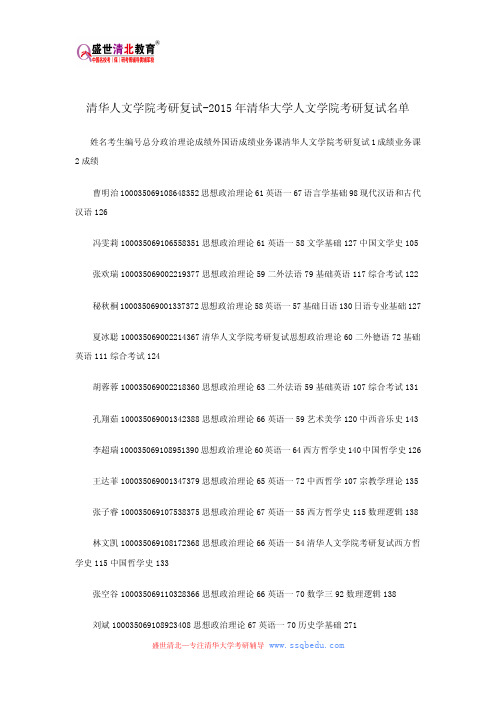 清华人文学院考研复试-2015年清华大学人文学院考研复试名单