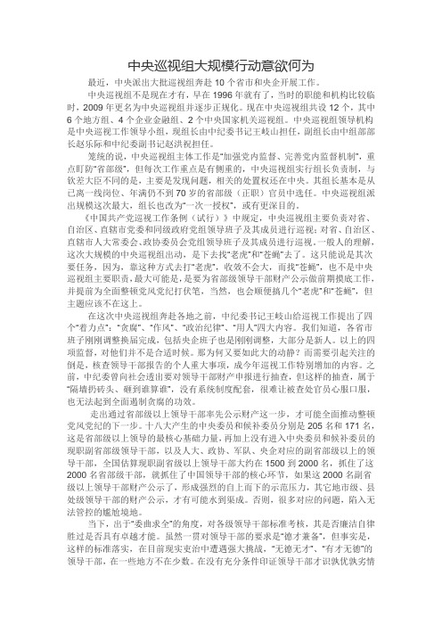 中央巡视组大规模行动意欲何为