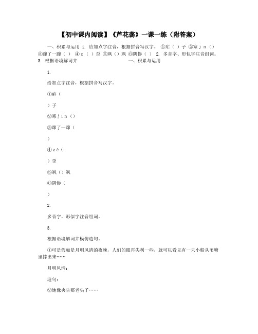 【初中课内阅读】《芦花荡》一课一练(附答案)