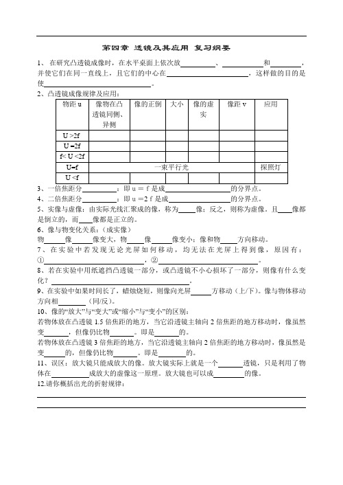 苏科版第四章透镜及其应用提纲及练习题
