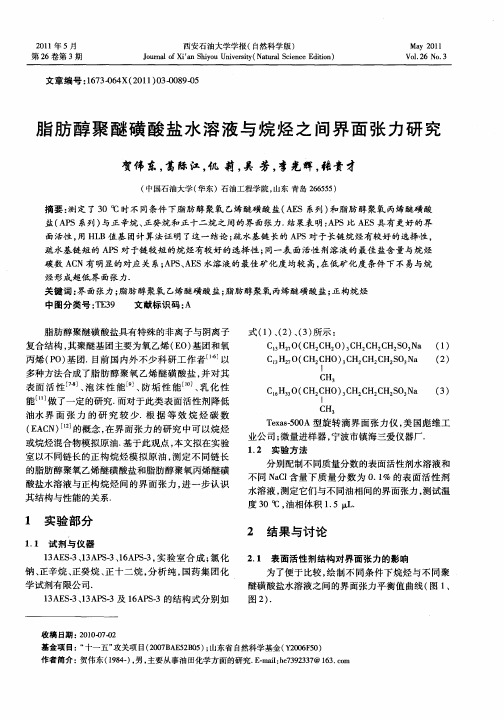 脂肪醇聚醚磺酸盐水溶液与烷烃之间界面张力研究