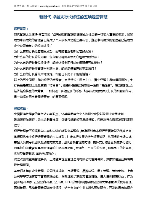 《新时代.卓越支行长修炼的五项经营智慧》 新版