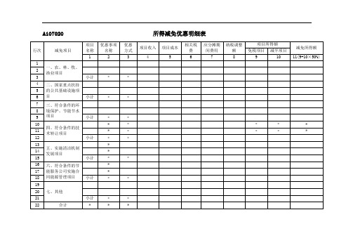 A107020所得减免优惠明细表WORD版