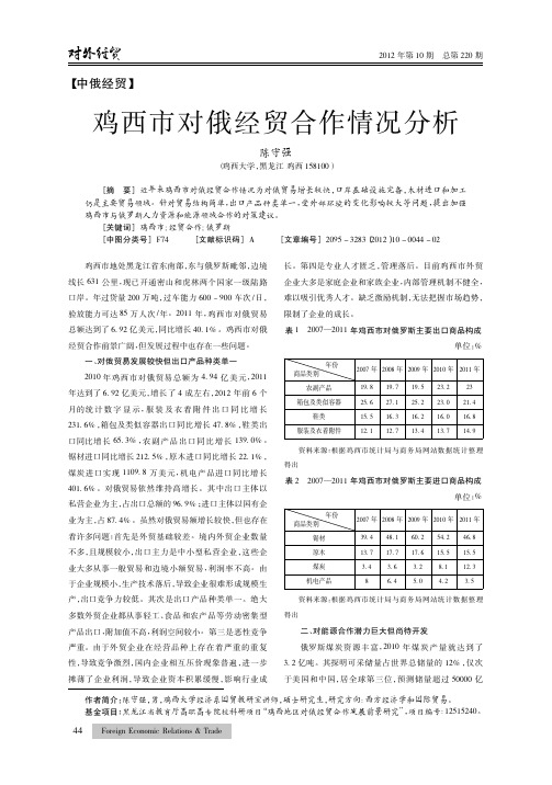鸡西市对俄经贸合作情况