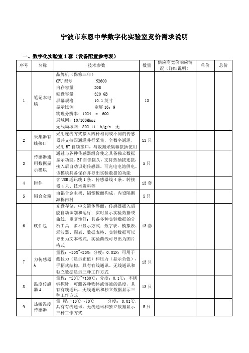 宁波市东恩中学数字化实验室竞价需求说明
