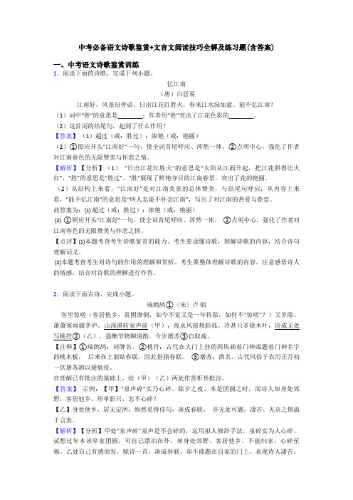 中考必备语文诗歌鉴赏+文言文阅读技巧全解及练习题(含答案)