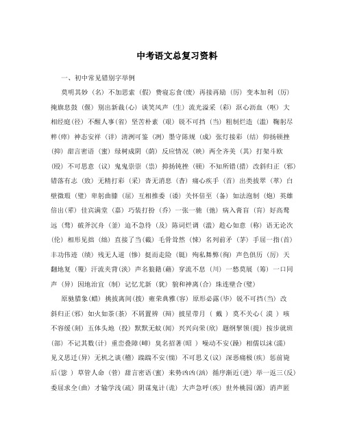 2018年中考语文总复习资料(详尽、考点明晰)