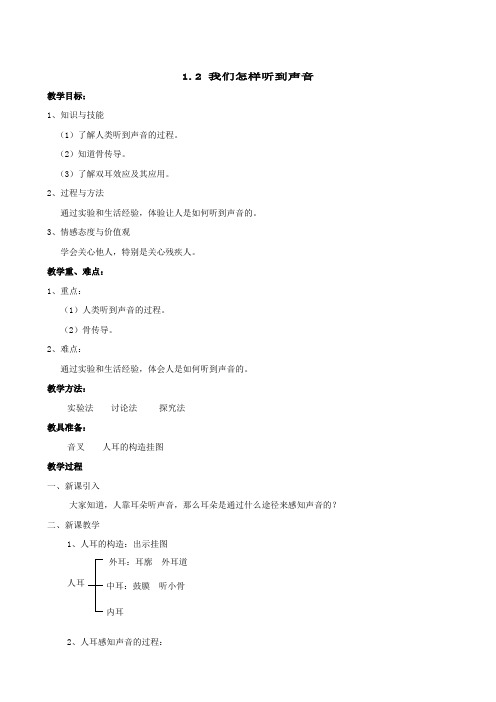 物理：1.2 我们怎样听到声音教案 (人教新课标版八年级上)