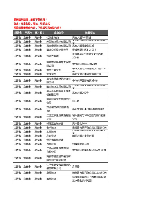 新版江西省宜春市高安市装修公司企业公司商家户名录单联系方式地址大全88家