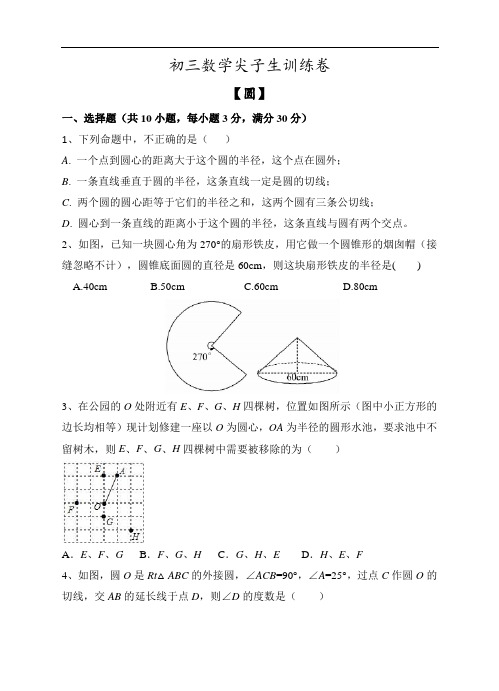 初三数学尖子生训练卷圆