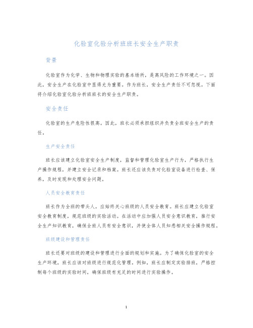 化验室化验分析班班长安全生产职责