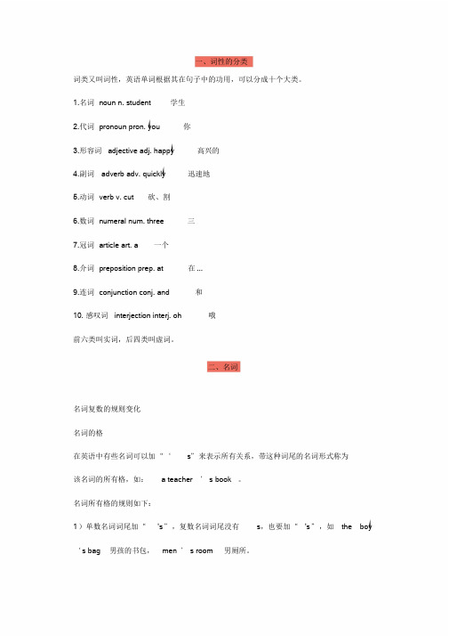 英语十大词性及其详细讲解
