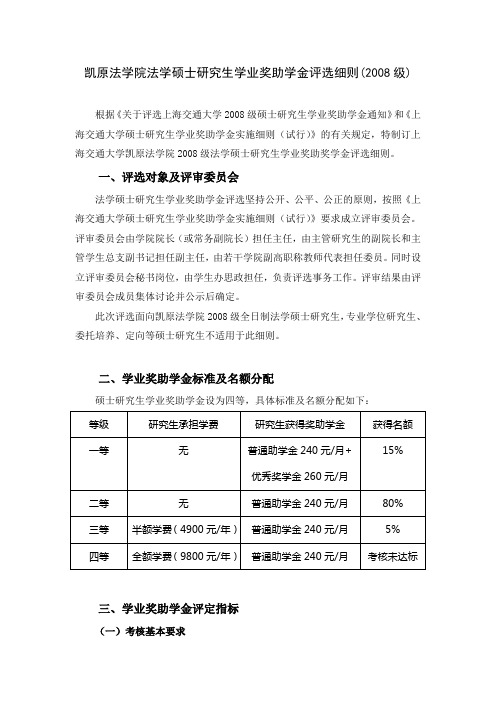 凯原法学院法学硕士研究生学业奖助学金评选细则2007级 ..doc