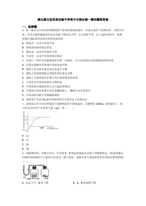 湖北湖北省武昌实验中学高中生物必修一测试题附答案