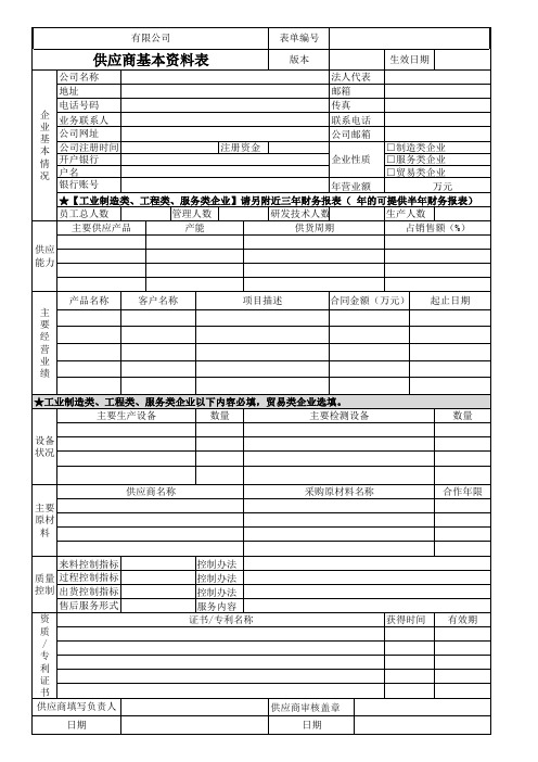 供应商基本资料表