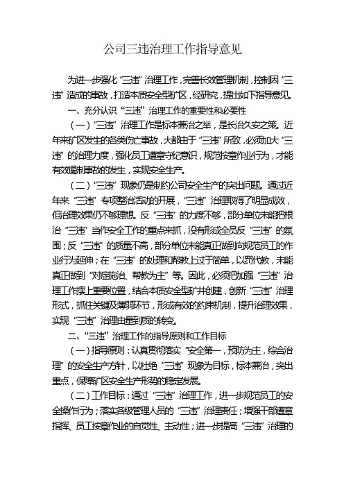 公司三违治理工作指导意见