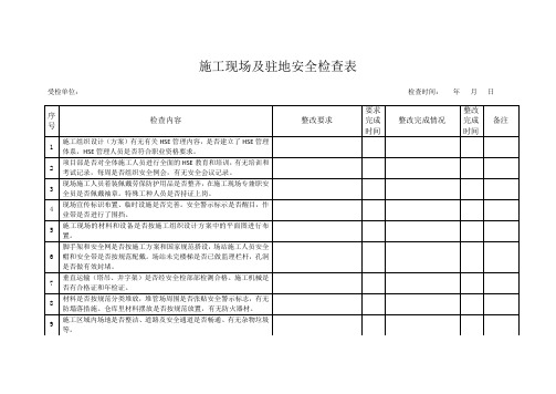 施工现场及驻地安全检查表