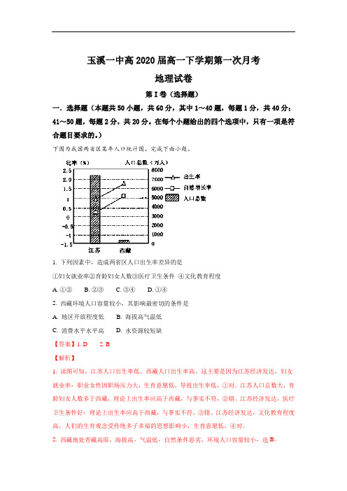 云南省玉溪市玉溪一中2017-2018学年高一下学期4月月考地理试题 Word版含解析