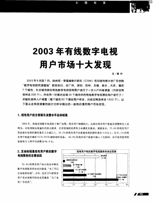 2003年有线数字电视用户市场十大发现