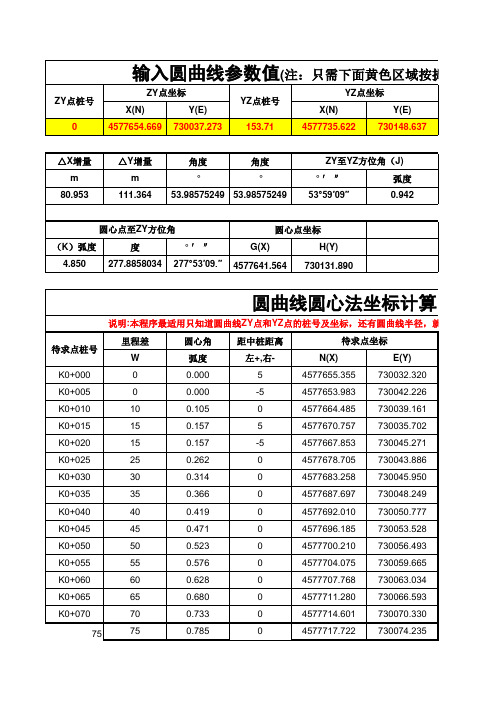 圆曲线坐标计算程序