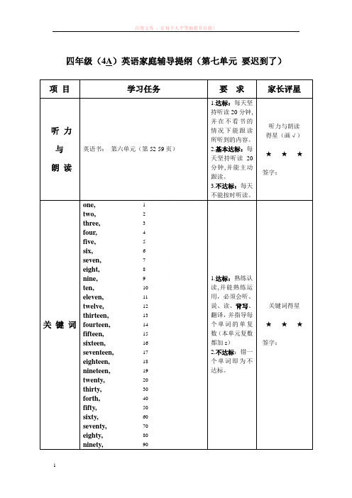 牛津小学英语4a单元复习提纲