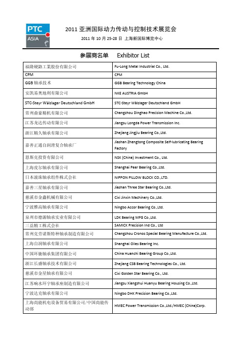 2011亚洲国际动力传动与控制技术展览会参会企业名录