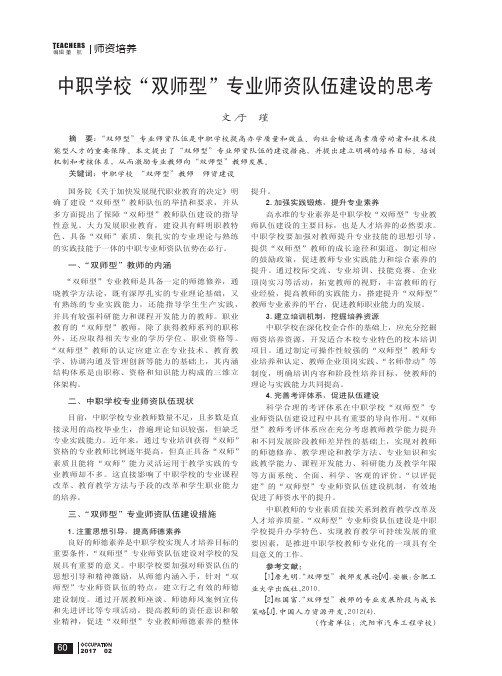 中职学校“双师型”专业师资队伍建设的思考
