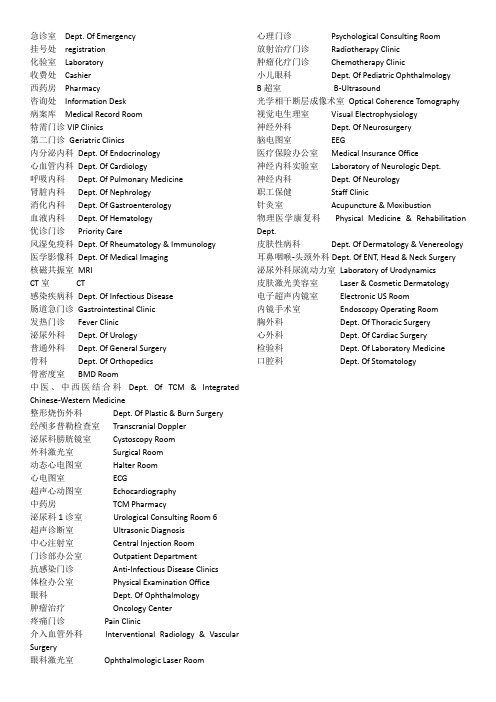 医院英语对照