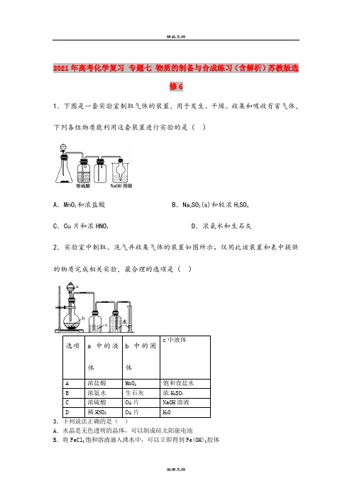 2021年高考化学复习 专题七 物质的制备与合成练习(含解析)苏教版选修6