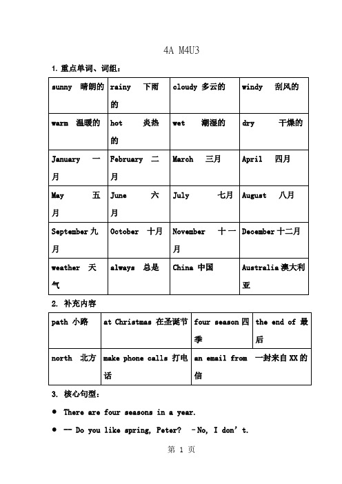 沪教版小学牛津英语四年级上学期M4U3归纳单