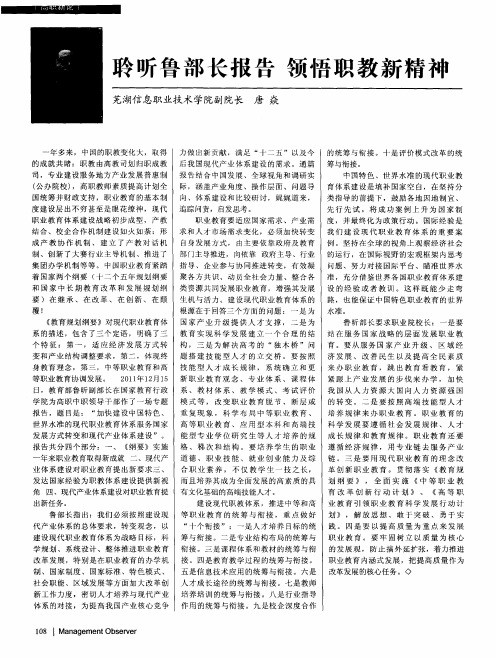 聆听鲁部长报告领悟职教新精神