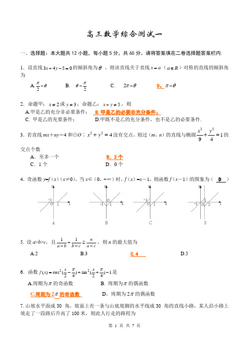 2018年高三最新 高三模拟试卷综测一教师版 精品
