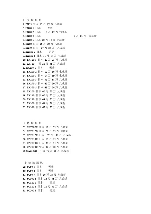 挖掘机价格表